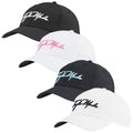 TaylorMade Ladies Script Seeker Cap Four baseball caps displayed in a row. The caps are black and white with embroidered "TaylorMade" text in contrasting colors. They are arranged on a neutral background.