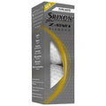 A box of Srixon Z-Star Diamond golf balls is displayed with the packaging showing information about product features such as touch distance trajectory and construction. The background is gray with a dot pattern.