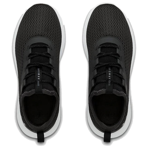 Black athletic shoes with mesh fabric and a white sole are placed side by side against a plain background highlighting their modern design and features suitable for sports and casual wear.