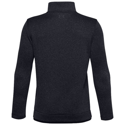 A dark gray long-sleeve pullover sweater features a half zipper at the neck and a textured fabric surface designed for warmth and comfort in cooler environments.