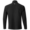 A black long-sleeve athletic jacket is displayed with a small logo on the upper back. The jacket appears to be designed for sports or outdoor activities.