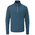 A teal long-sleeve pullover with a high collar features a half-zip front. The uniform texture suggests a casual sporty style suitable for outdoor activities.