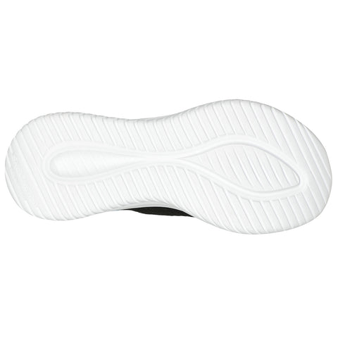 A sneaker sole is displayed with distinct tread patterns designed for grip and traction while resting on a flat surface suggesting potential use in athletic or casual settings.