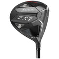 A black and silver golf driver is displayed showcasing its sleek head design with branding and model details emphasizing aerodynamic features and adjustable settings for performance enhancement.