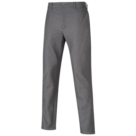 Gray trousers are displayed standing upright showcasing their straight fit and smooth texture in a neutral background emphasizing the garment's design and color.