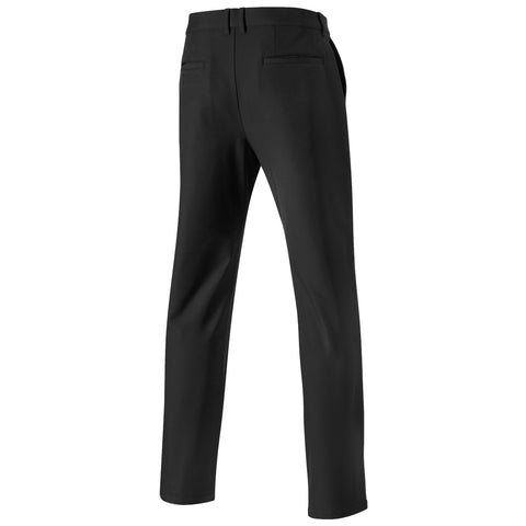 Black dress pants stand upright showcasing a sleek design with a tailored fit and subtle back pockets in a neutral setting suggesting formal attire suitable for various occasions