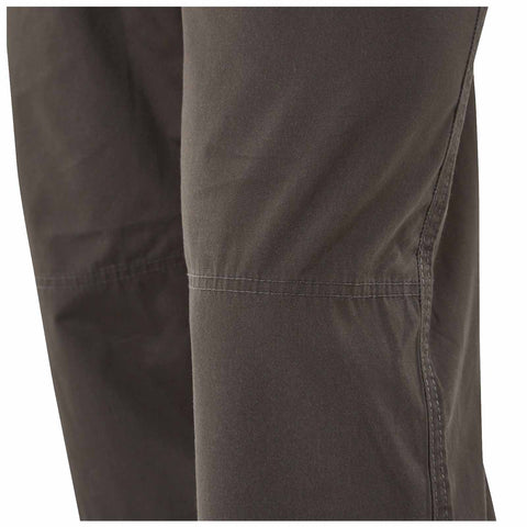 A pair of dark pants is displayed with a folded section and visible stitching the fabric appears smooth and slightly wrinkled suggesting casual or outdoor wear