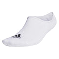 A white ankle sock is positioned at an angle with a smooth texture and rounded toe featuring a black logo on the side highlighting its brand and design.