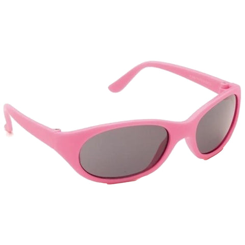 Pink sunglasses are displayed resting flat with grey lenses reflecting light the overall context is casual and playful suggesting a fun outdoor environment like a beach or summer outing