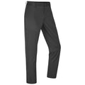 Dark gray pants stand upright showing smooth fabric and a straight fit with a single button at the waistband set against a plain white background.