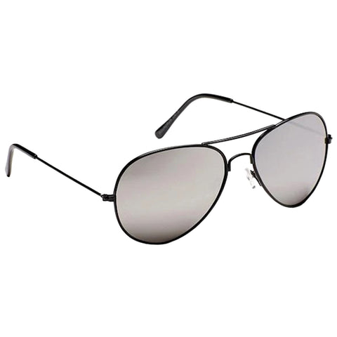 Black aviator sunglasses rest on a flat surface displaying reflective lenses and slender metal frames designed for sun protection and style in outdoor environments.