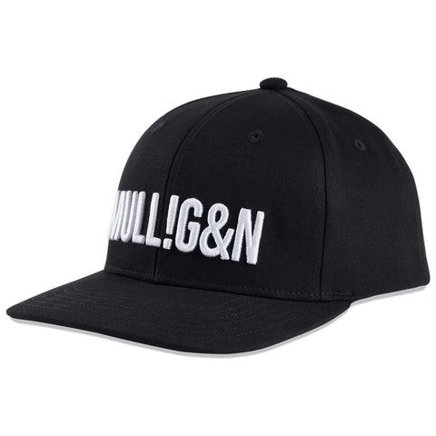 A black baseball cap features bold white embroidered text reading "NULL!G&N" on the front. It is angled slightly to showcase its structured brim and rounded crown.