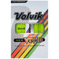 Bright green golf balls are displayed in a packaged box labeled Volvik with the text New Vivid and a description stating The World's First Ever Matte Finish Golf Ball.