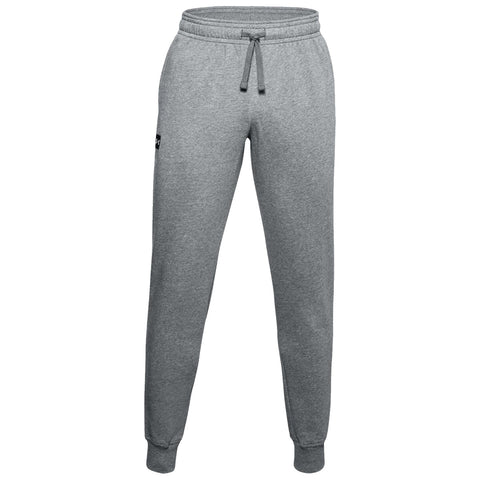 Gray sweatpants are displayed upright showing the back view featuring an elastic waistband and tapered ankles in a neutral, plain setting without any visible distractions.