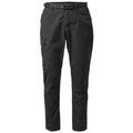 Black cargo pants feature multiple pockets and a belt, designed for functionality. They are suitable for outdoor activities or casual wear, emphasizing durability and practicality.