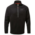 A black pullover sweatshirt features a high collar and a quarter zipper indicating a sporty design suitable for casual or outdoor activities. The brand name CRAGHOPPERS is displayed on the front.