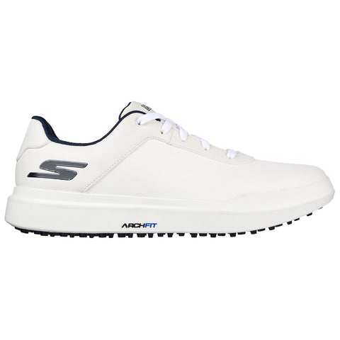 A white athletic shoe with a sleek design and black accents sits on a plain background. It features a textured sole and the word ARCHFIT visible on its side.