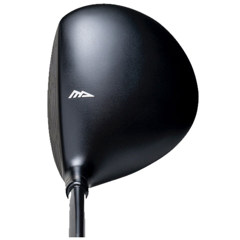 A black golf driver stands prominently with a smooth head and a sleek shaft highlighting its aerodynamic design suitable for powerful swings on a golf course.