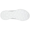 A white shoe sole displays a patterned design with oval and circular indentations showing grip and support features suggesting it is designed for comfort and traction on various surfaces.