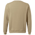 A plain beige sweatshirt is displayed with a view showing the back. The fabric appears soft and textured, designed for casual wear and comfort in a relaxed setting.