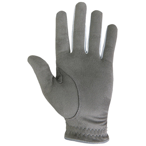 A grey glove with five fingers is displayed palm up suggesting readiness for use in tasks such as gardening or maintenance in various environments