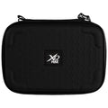 A black hard-shell case with a honeycomb pattern holds items securely features a logo label that reads "XQ MAX" on the front and has zippers for closure.