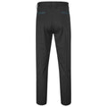 Black trousers are displayed from the back showcasing a fitted design with two pockets outlined in blue creating a sleek and modern appearance against a plain background.