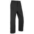 Black pants stand upright showcasing a relaxed fit with an elastic waistband indicating comfort and versatility suitable for casual or outdoor wear against a plain background.