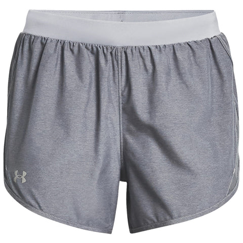 Gray athletic shorts are displayed front-facing with an elastic waistband indicating they are designed for physical activity. The shorts appear to be made of lightweight fabric suitable for exercise.