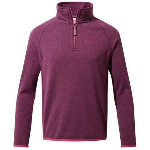 A maroon pullover features a half-zip collar and long sleeves designed for warmth and comfort, suitable for casual or outdoor activities in cooler weather.