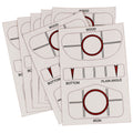 Sheets of material feature diagrams for measurements showing circles and lines labeled WOOD BOTTOM PLAIN ANGLE and IRON with red accents situated on a light background.