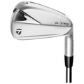 A golf club is shown angled to highlight its sleek, shiny head with engraved details. Its design emphasizes performance with a sturdy shaft for precision during play.