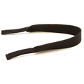 A black headband lies flat displaying a smooth and flexible design intended to hold hair in place during activities like sports or exercise on a neutral background.