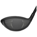 A golf club driver with a sleek black head features a Rebound Frame design and visible alignment markings on the face, set against a plain white background.