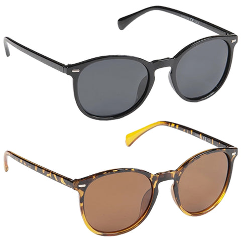 Eyelevel Ladies Chrissie Polarized Sunglasses Two pairs of sunglasses are displayed one above the other the top pair has black frames and dark lenses while the bottom pair features a tortoiseshell design with brown lenses