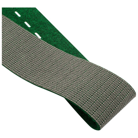 A gray textured strap is positioned diagonally with a green backing visible underneath it indicating a design meant for support or fastening in crafting or construction contexts.