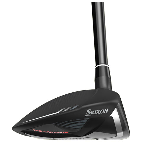 A black golf club head is angled upward showcasing its smooth surface and distinct logos while designed for striking golf balls on a course or driving range.