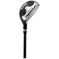 A golf club with a sleek head and a black shaft is displayed at an angle showcasing its shiny surface and grip designed for performance and accuracy in a golf setting