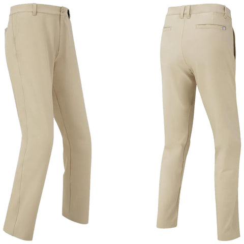 FootJoy Mens Performance Trousers A pair of beige pants is displayed from the front and back view showcasing a straight fit with subtle stitching details in a neutral context without additional elements.