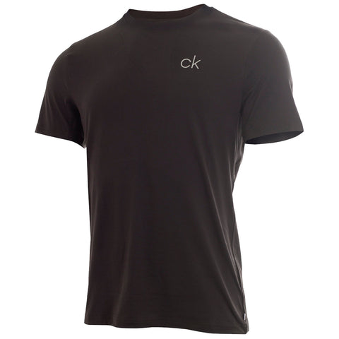 A black short-sleeved t-shirt with a subtle logo on the chest is displayed against a plain white background suggesting a casual and modern style suitable for everyday wear.