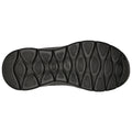 A black shoe sole features a patterned grip texture designed for traction and stability while walking or running on various surfaces without any surrounding context visible