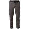 Gray cargo pants with a belt are displayed standing upright featuring multiple pockets for storage in a neutral setting focused on functionality and outdoor use.