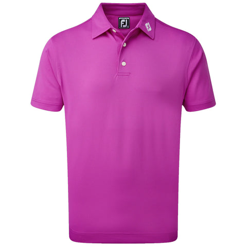 A solid pink polo shirt features a collar and three buttons along the front with a logo on the left collar. It appears sleek and casual for athletic wear.