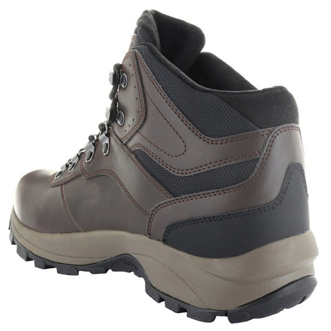 A brown hiking boot with a high ankle design stands upright showing its laces and rugged sole emphasizing durability suitable for outdoor activities and varying terrains.