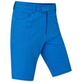 Bright blue shorts are displayed prominently showing a smooth fabric and clean lines with a button closure and side pockets suggesting a casual summer attire ideal for warm weather activities.