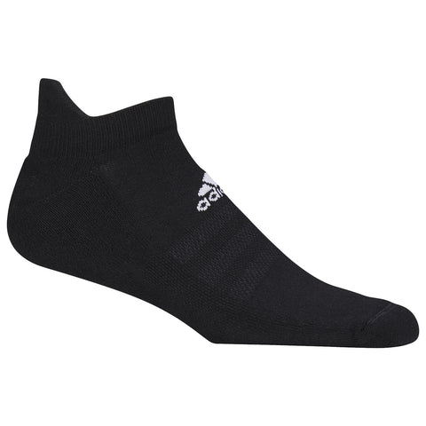 Black athletic sock is positioned upright displaying a white logo on one side it is designed for comfort and sports activities suitable for casual or athletic wear