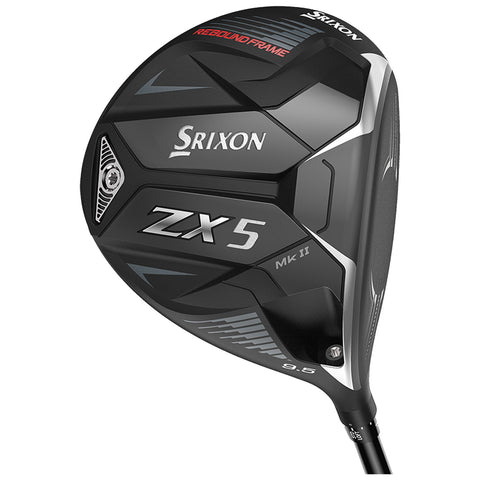 A black and silver golf driver with the brand name Srixon prominent on the head is designed for power. It features a streamlined shape for aerodynamics in a golfing context.