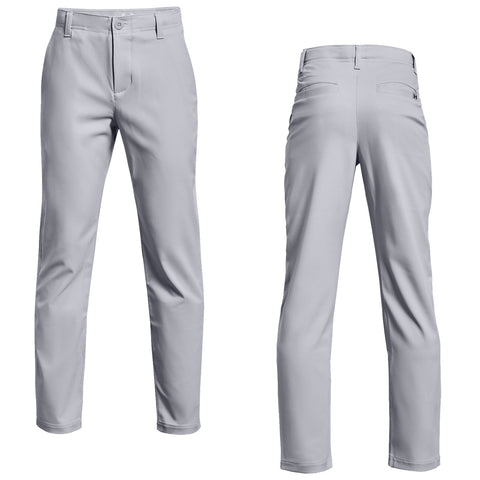 Light gray pants are displayed from the front and back views highlighting their slim fit and smooth fabric designed for casual or semi-formal wear suitable for various occasions.